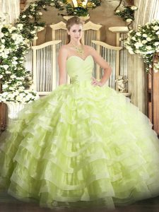 Ideal Yellow Green Quinceanera Dresses Military Ball and Sweet 16 and Quinceanera with Beading and Ruffled Layers Sweeth