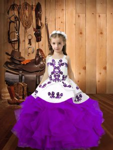 Fancy Eggplant Purple Sleeveless Organza Lace Up Child Pageant Dress for Party and Quinceanera and Wedding Party
