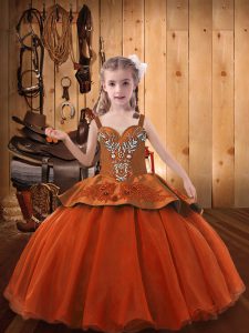 Charming Orange Red Pageant Gowns Party and Quinceanera with Beading and Appliques Straps Sleeveless Lace Up