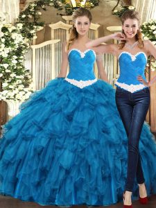 Tulle Sweetheart Sleeveless Lace Up Ruffles Quinceanera Dresses in Teal