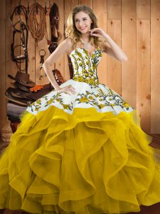 Extravagant Yellow Sleeveless Floor Length Embroidery and Ruffles Lace Up Sweet 16 Quinceanera Dress