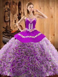 Charming Sleeveless Sweep Train Embroidery Lace Up Sweet 16 Quinceanera Dress
