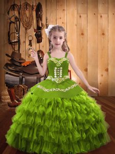Organza Sleeveless Floor Length Little Girl Pageant Gowns and Embroidery and Ruffled Layers