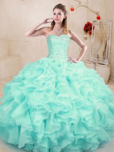 Perfect Aqua Blue Sleeveless Beading and Ruffles Floor Length Quinceanera Gowns