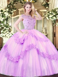 Lilac Sleeveless Beading and Appliques Floor Length Quinceanera Gowns
