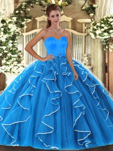 Most Popular Ball Gowns Quince Ball Gowns Baby Blue Sweetheart Organza Sleeveless Floor Length Lace Up