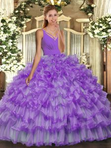 High Quality Organza Sleeveless Floor Length Quinceanera Gowns and Ruffled Layers