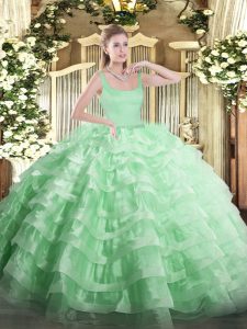 Pretty Organza Sleeveless Floor Length Quinceanera Gown and Beading and Ruffled Layers