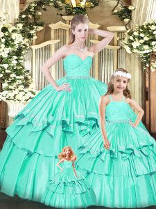 Ball Gowns Quinceanera Gown Turquoise Sweetheart Organza Sleeveless Floor Length Zipper