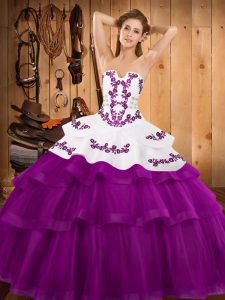 Graceful Lace Up Quinceanera Dresses Fuchsia for Military Ball and Sweet 16 and Quinceanera with Embroidery and Ruffled 