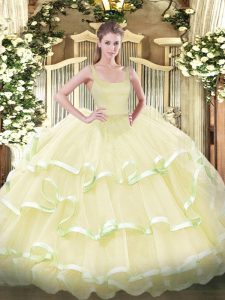 Sleeveless Zipper Floor Length Beading and Ruffled Layers Ball Gown Prom Dress