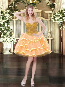 Mini Length Peach Party Dress Sweetheart Sleeveless Lace Up