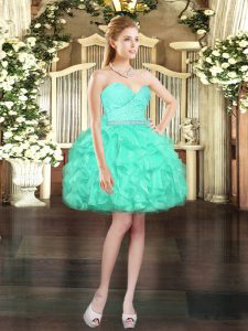 Glorious Organza Sweetheart Sleeveless Lace Up Beading and Lace and Ruffles Dress for Prom in Aqua Blue