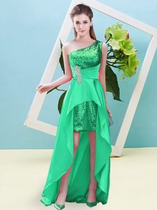 Sleeveless High Low Beading and Sequins Lace Up Prom Evening Gown with Turquoise