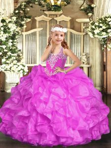 High Class Sleeveless Beading and Ruffles Lace Up Little Girl Pageant Gowns