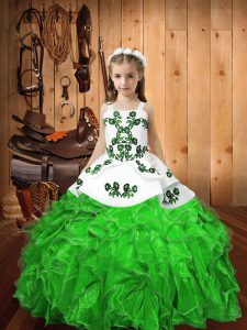 Latest Sleeveless Lace Up Floor Length Embroidery and Ruffles Little Girl Pageant Dress