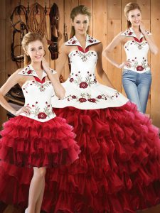Best Selling Sleeveless Embroidery and Ruffled Layers Lace Up Quince Ball Gowns