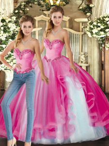 Fuchsia Sweetheart Lace Up Ruffles 15 Quinceanera Dress Sleeveless