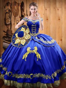 Royal Blue Off The Shoulder Lace Up Beading and Embroidery Sweet 16 Quinceanera Dress Sleeveless