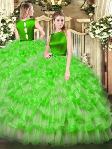 New Arrival Sleeveless Clasp Handle Floor Length Ruffled Layers Ball Gown Prom Dress