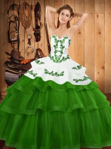 High Class Ball Gowns Sleeveless Green 15th Birthday Dress Sweep Train Lace Up