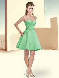 Superior Apple Green A-line Beading Quinceanera Court of Honor Dress Clasp Handle Satin Sleeveless Mini Length