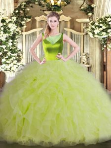 Floor Length Ball Gowns Sleeveless Yellow Green Sweet 16 Quinceanera Dress Side Zipper