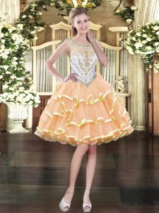 Extravagant Ball Gowns Homecoming Dress Peach Scoop Organza Sleeveless Mini Length Zipper