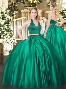 Custom Designed Sleeveless Floor Length Ruching Zipper Sweet 16 Dress with Dark Green