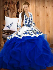 Superior Sweetheart Sleeveless Lace Up Vestidos de Quinceanera Blue Satin and Organza