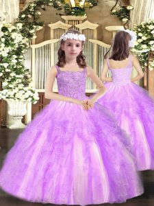 Excellent Floor Length Lace Up High School Pageant Dress Lilac for Party and Sweet 16 and Quinceanera and Wedding Party 