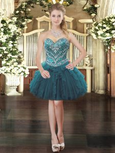 Romantic Sweetheart Sleeveless Lace Up Prom Party Dress Teal Organza