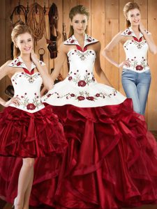 Floor Length Ball Gowns Sleeveless Wine Red Sweet 16 Quinceanera Dress Lace Up