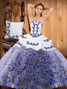 Exquisite Multi-color Satin and Fabric With Rolling Flowers Lace Up Strapless Sleeveless With Train Quinceanera Dresses 