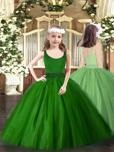 Beading Little Girls Pageant Gowns Dark Green Zipper Sleeveless Floor Length