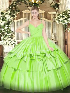 Simple Ball Gowns Spaghetti Straps Sleeveless Taffeta Floor Length Zipper Ruffled Layers Ball Gown Prom Dress