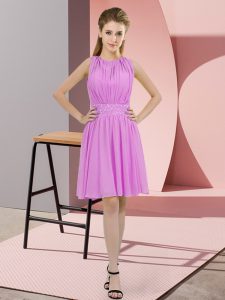 Sophisticated Scoop Sleeveless Dama Dress Knee Length Sequins Lilac Chiffon