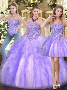 Lavender Sleeveless Organza Zipper Quince Ball Gowns for Military Ball and Sweet 16 and Quinceanera