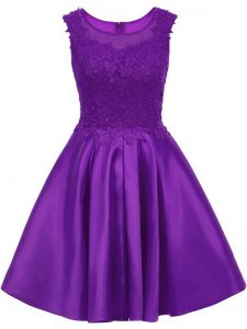 Purple Scoop Zipper Lace Bridesmaid Dress Sleeveless