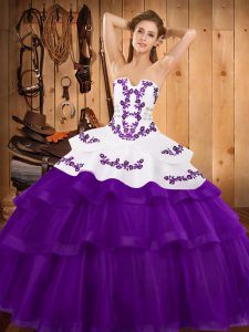 Sexy Purple Lace Up 15 Quinceanera Dress Embroidery and Ruffled Layers Sleeveless Sweep Train