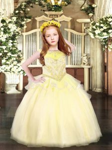 Light Yellow Scoop Zipper Beading Little Girl Pageant Dress Sleeveless