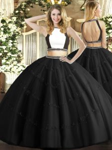 Black Sleeveless Beading Floor Length Quinceanera Dress