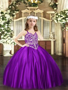 Ball Gowns Custom Made Pageant Dress Purple Straps Satin Sleeveless Floor Length Lace Up