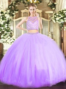 New Style Sleeveless Floor Length Beading Zipper Sweet 16 Quinceanera Dress with Lavender