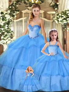 Organza Sweetheart Sleeveless Lace Up Beading and Ruffled Layers Sweet 16 Dress in Baby Blue