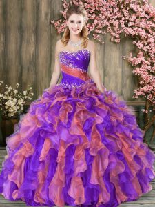 Unique Multi-color Sleeveless Beading and Ruffles Floor Length Ball Gown Prom Dress