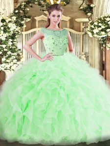 Decent Floor Length Zipper Quinceanera Dresses Apple Green for Military Ball and Sweet 16 and Quinceanera with Beading a