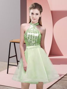 Beauteous Chiffon Sleeveless Mini Length Dama Dress for Quinceanera and Sequins