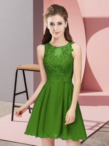 Mini Length Green Bridesmaid Dress Chiffon Sleeveless Appliques