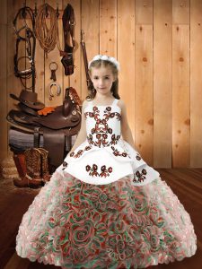 Fabric With Rolling Flowers Sleeveless Floor Length Little Girls Pageant Dress Wholesale and Embroidery